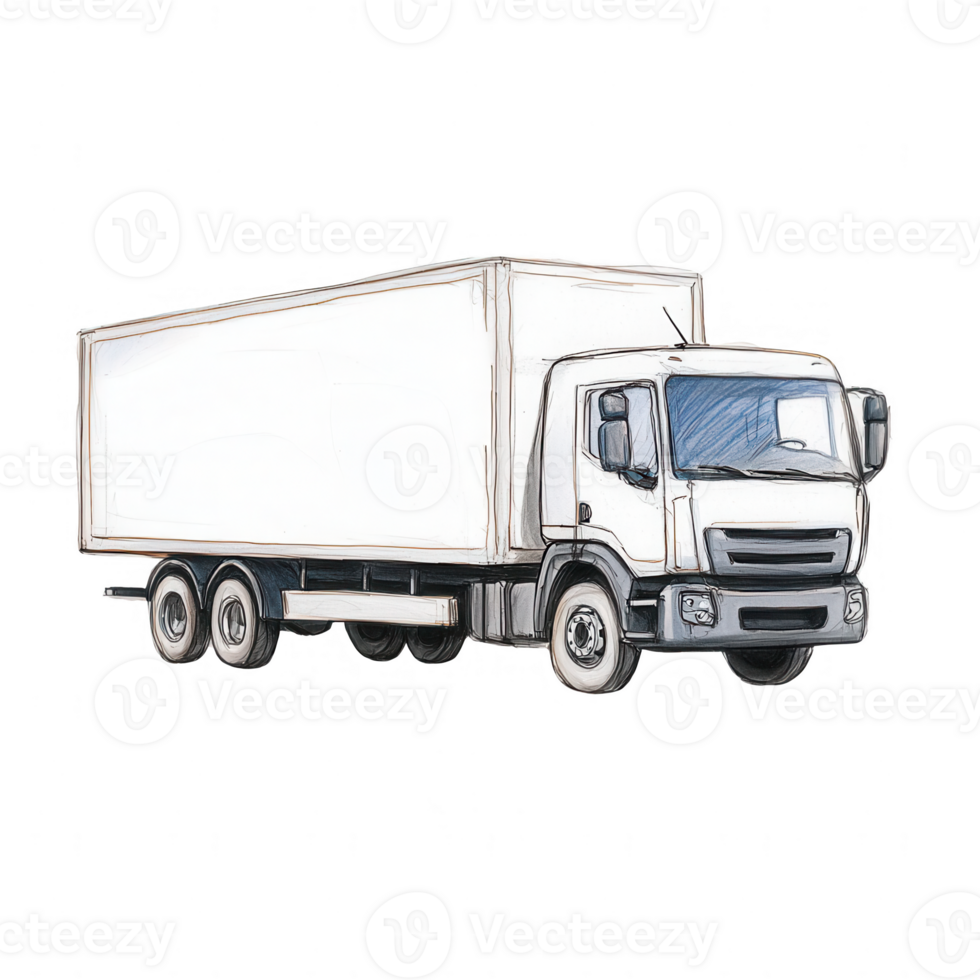 A white delivery truck is parked ready for transportation tasks on a sunny day. png