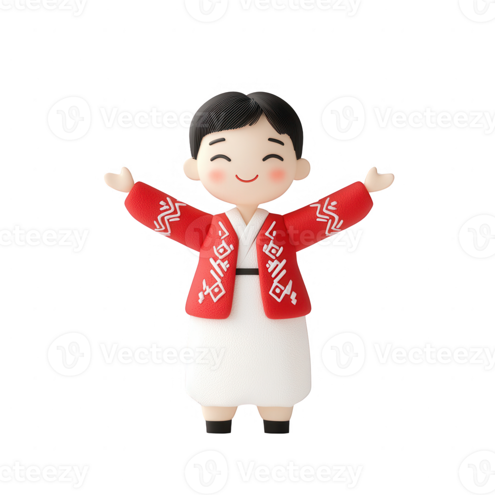Cheerful figurine wearing traditional attire expresses joy and celebration. png
