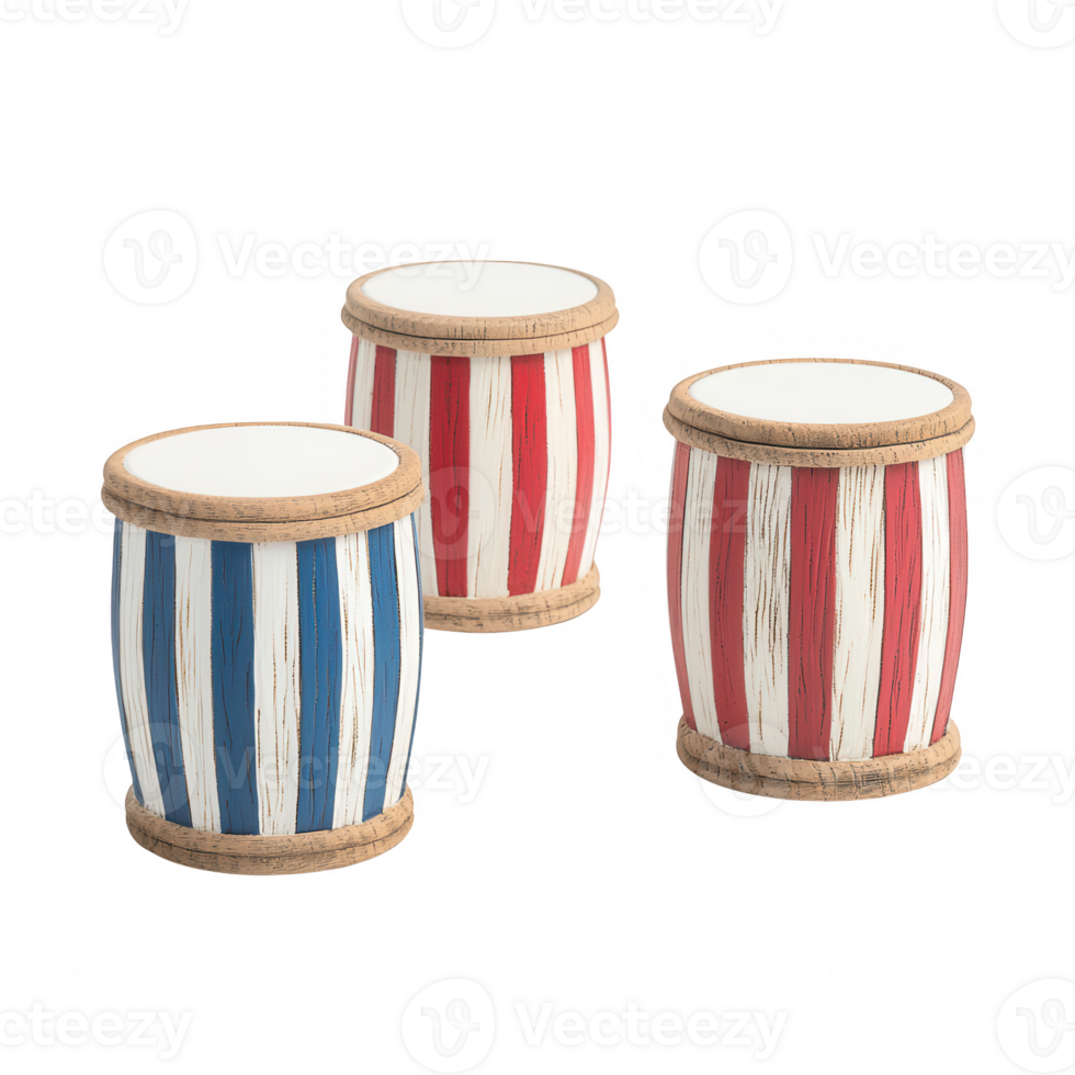 Colorful striped barrels perfect for festive decoration or playful atmosphere. png