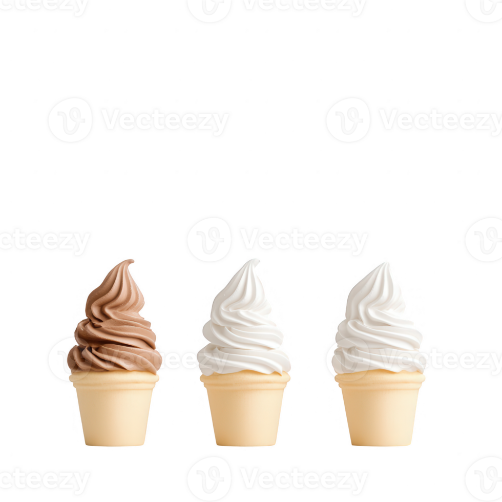 Delicious swirl ice cream in chocolate, vanilla, and classic white flavors. png