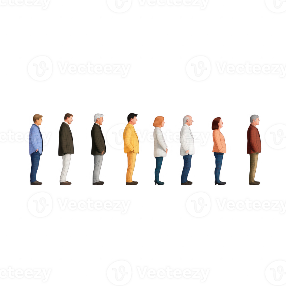 Diverse group of people standing in a line, representing unity and community. png