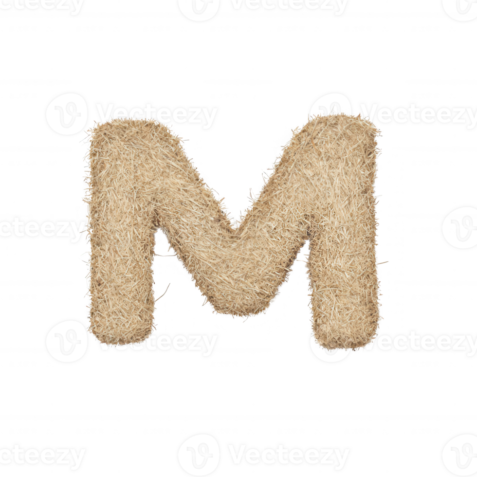Creative letter M made from hay, perfect for farm-themed designs and agricultural projects. png