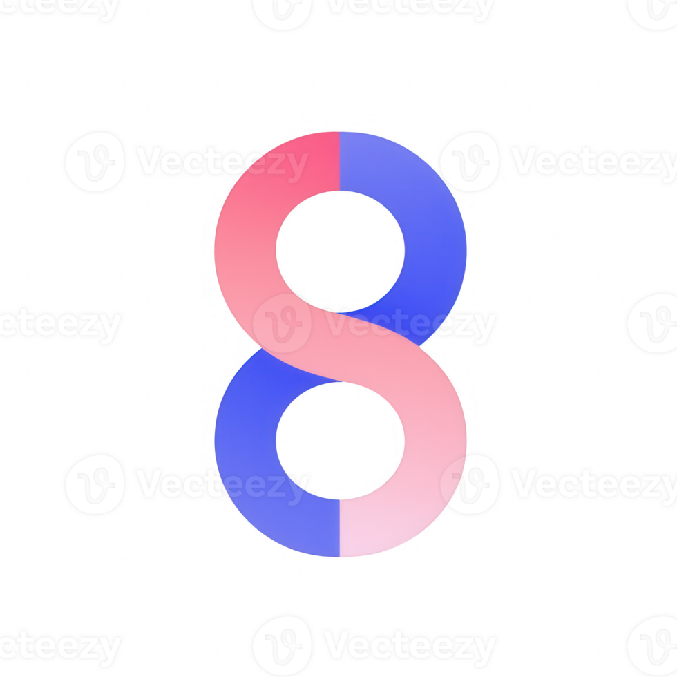 Modern abstract design featuring a vibrant number eight in dynamic colors. png