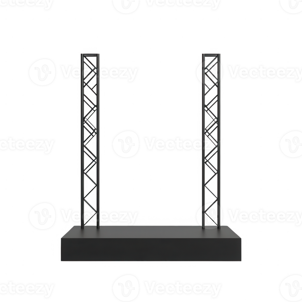 Empty stage with black trusses ready for an event or presentation. png