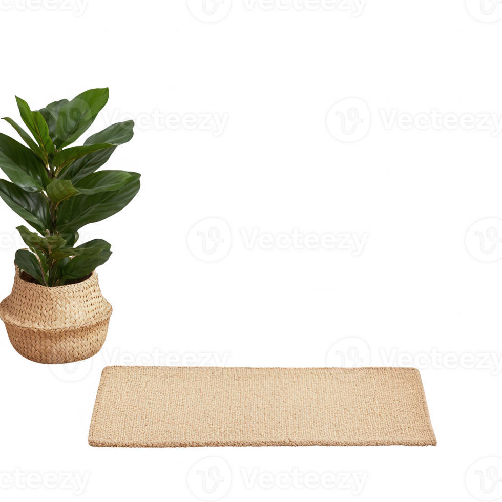 Elegant indoor plant in a stylish pot on a cozy mat, perfect for home decor. png
