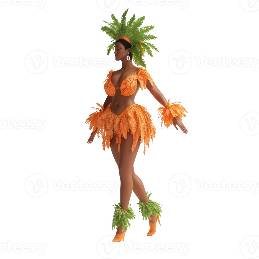 Woman in vibrant costume celebrating cultural festival with colorful feathers. png