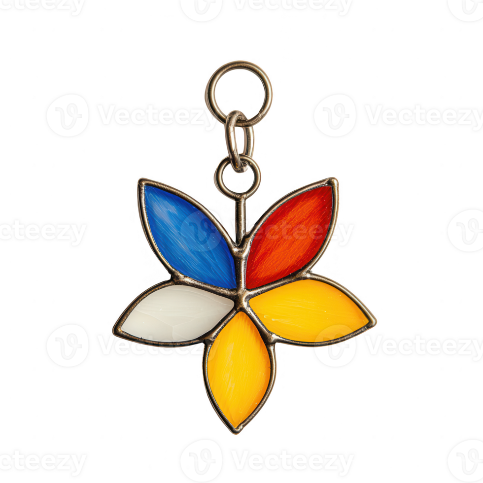 Vibrant charm in the shape of a colorful flower, perfect for accessories and jewelry. png