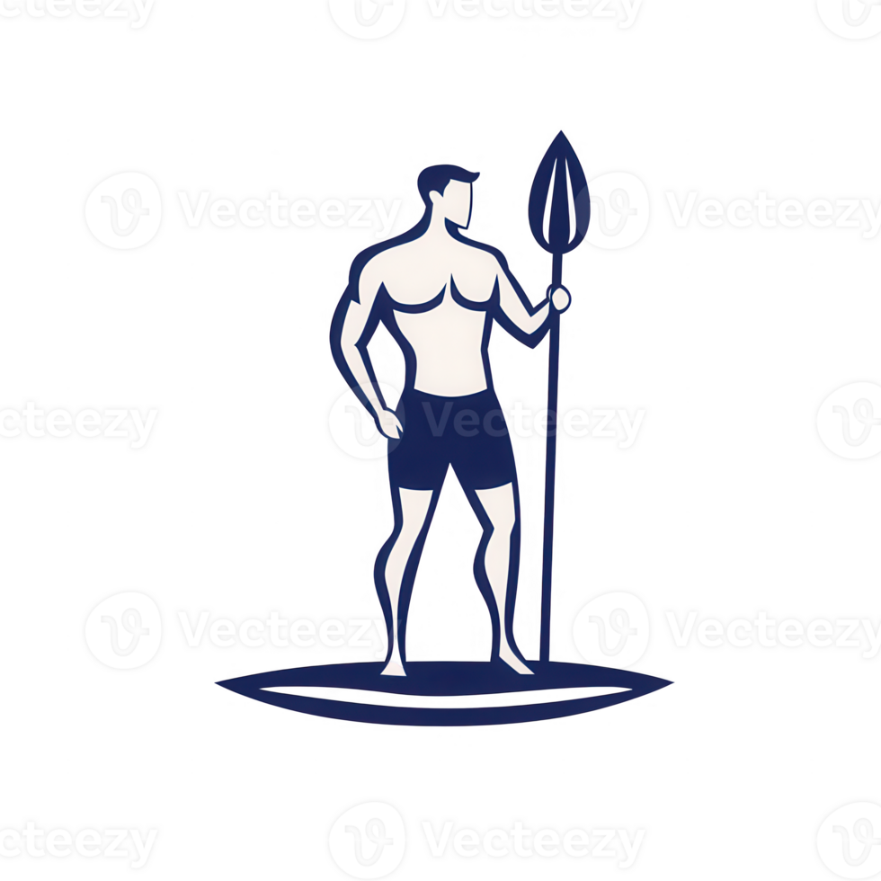 Stylized figure holding a spear, embodying strength and determination in a minimalist design. png