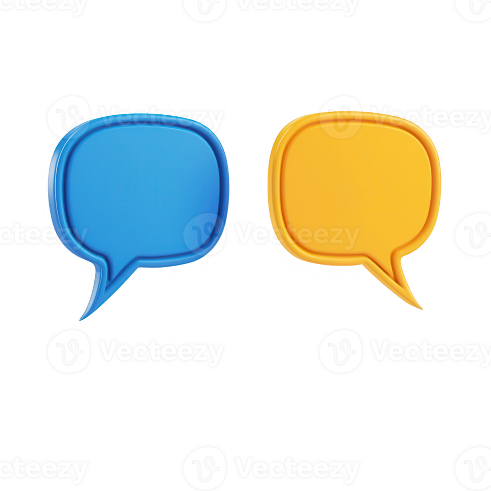 Two colorful speech bubbles for communication and conversation design elements. png