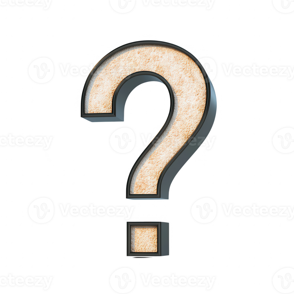 Stylish 3D question mark rendered in elegant design with a textured surface. png