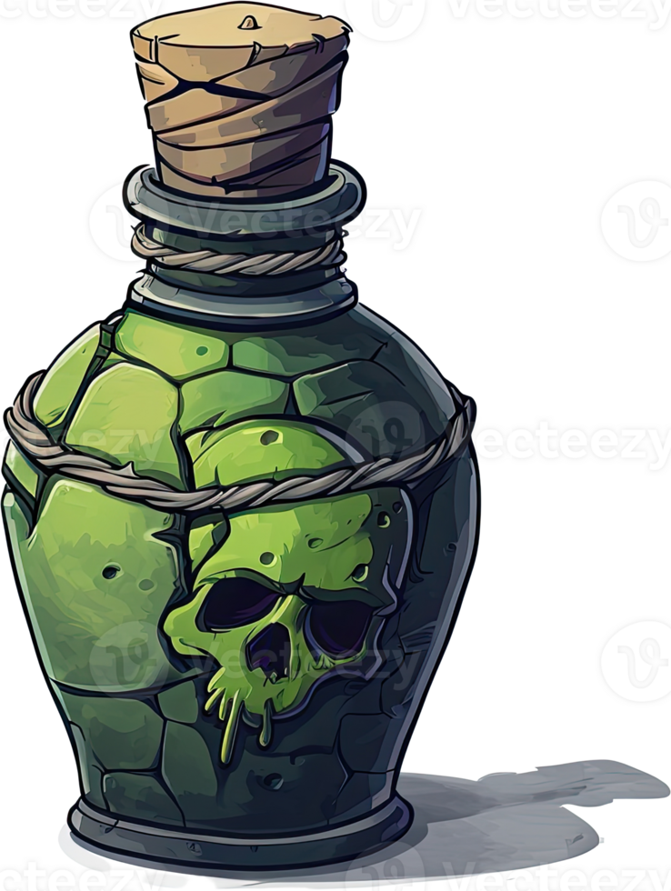 Ancient Cracked Potion Bottle With Skull png