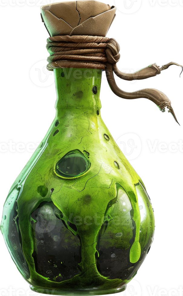 Ancient Cracked Green Potion Bottle With Rope png