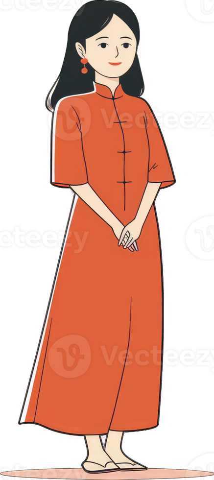 Woman in Red Traditional Chinese Dress Stands Calmly png