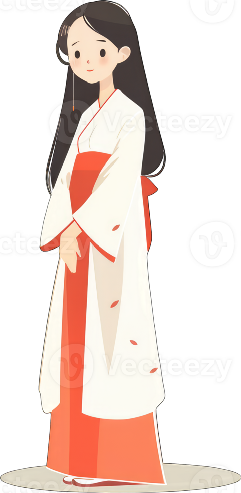 Anime Girl Wearing Traditional Japanese Shrine Maiden Outfit png