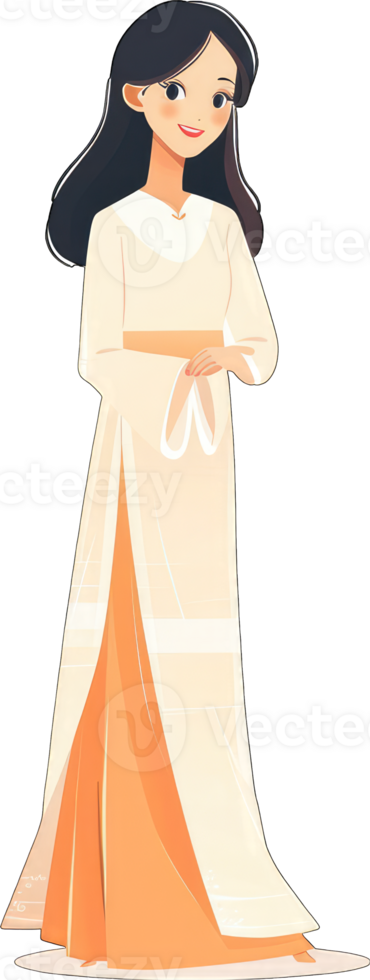 Elegant Woman in a Flowing Cream and Orange Gown png