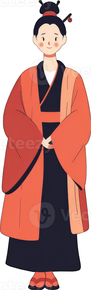 A Cartoon Illustration Of A Woman In Traditional Asian Clothing png