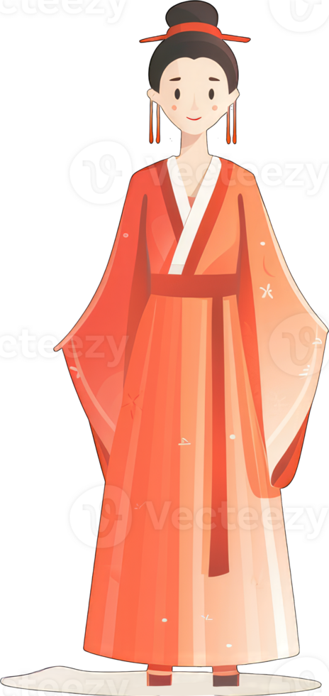 A young woman in traditional orange hanfu attire png