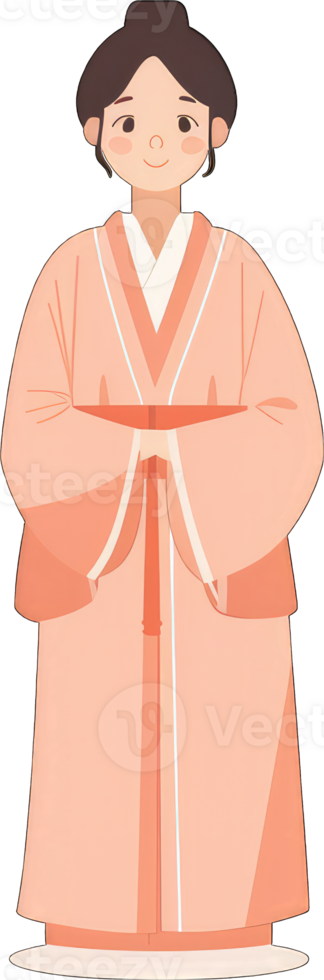 A young woman in traditional peach colored Hanfu png