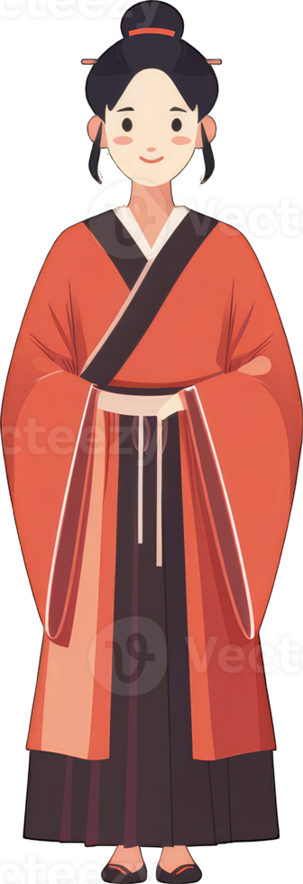 Young Woman in Traditional Orange Robe png