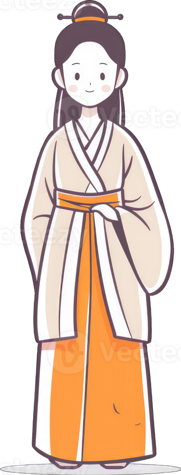 A Cute Cartoon Woman Wearing Traditional Asian Clothing png