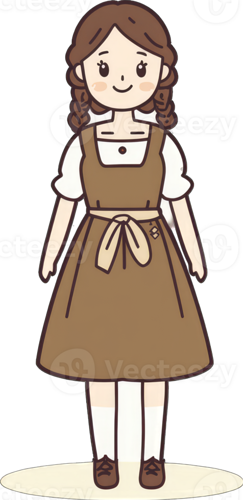 Adorable Girl Wearing Traditional Brown Dress png
