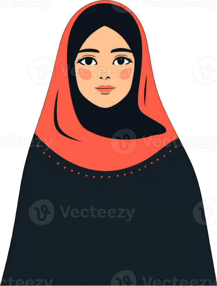 Young Woman Wearing A Black Hijab And Coral Scarf png