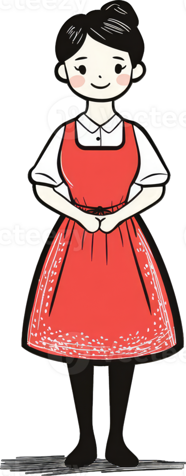 A young woman in a red dress stands politely png