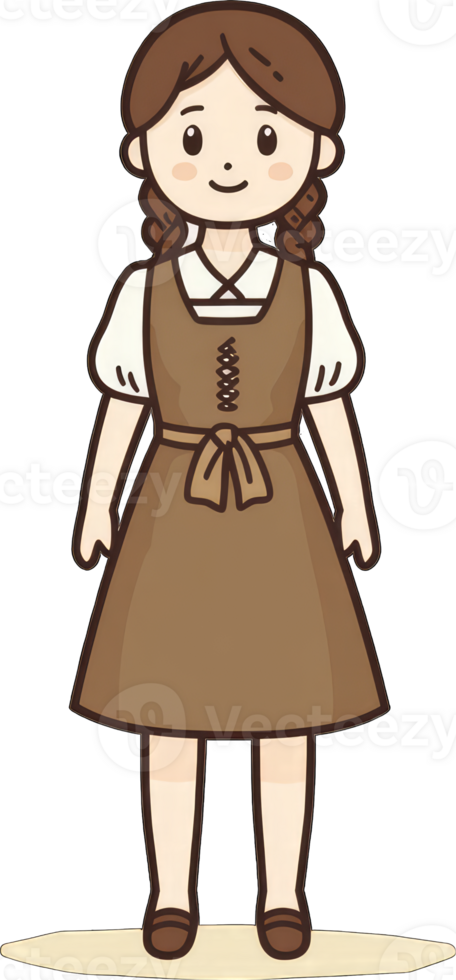 A young girl in a brown dress stands smiling png