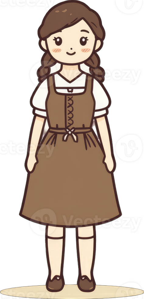 Adorable Girl Wearing Brown Dress And White Blouse png