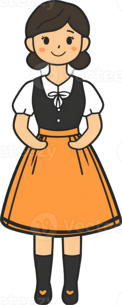 A Young Girl Wearing Traditional Orange Dress png