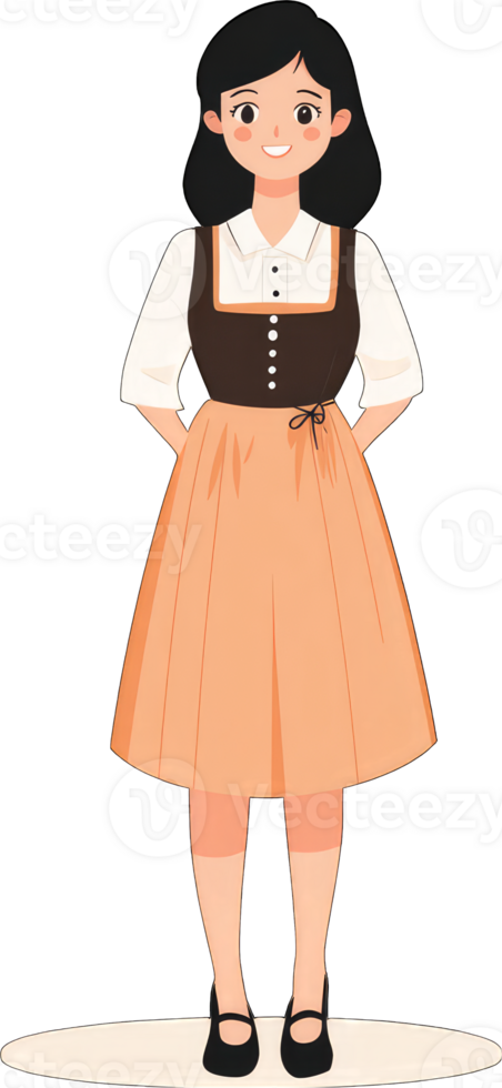 A Smiling Girl Wearing a Brown and Orange Dress png