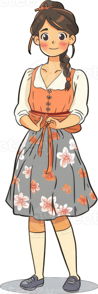A young girl in a floral dress stands smiling png