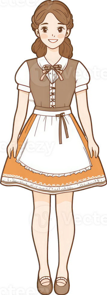 A young girl wears a traditional orange dress png