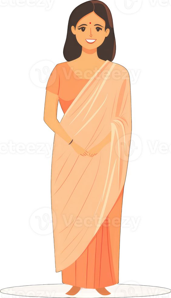 Woman in Peach Sari Smiling Gracefully png