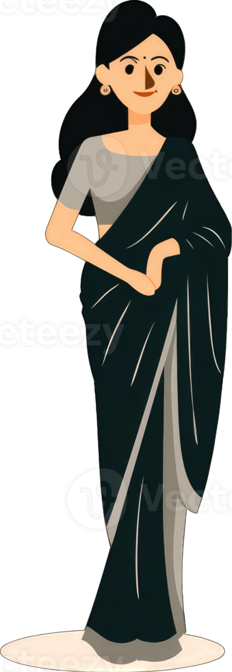 Woman in Elegant Dark Green Saree Stands Gracefully png