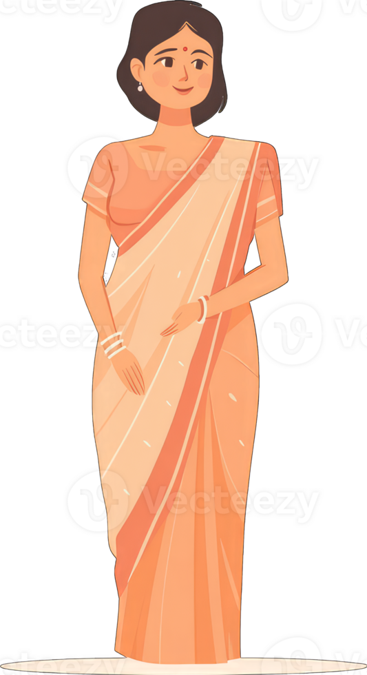 A Woman in a Peach Colored Sari Stands Gracefully png