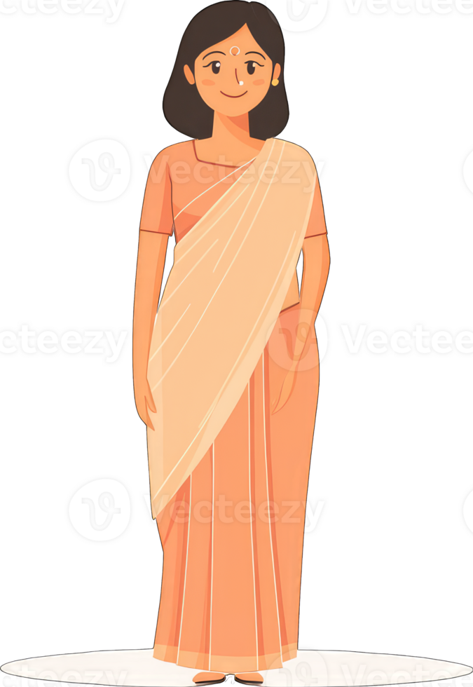 Woman in Peach Sari Traditional Indian Attire png