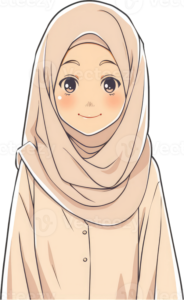 Anime Girl Wearing A Beige Hijab And Dress png