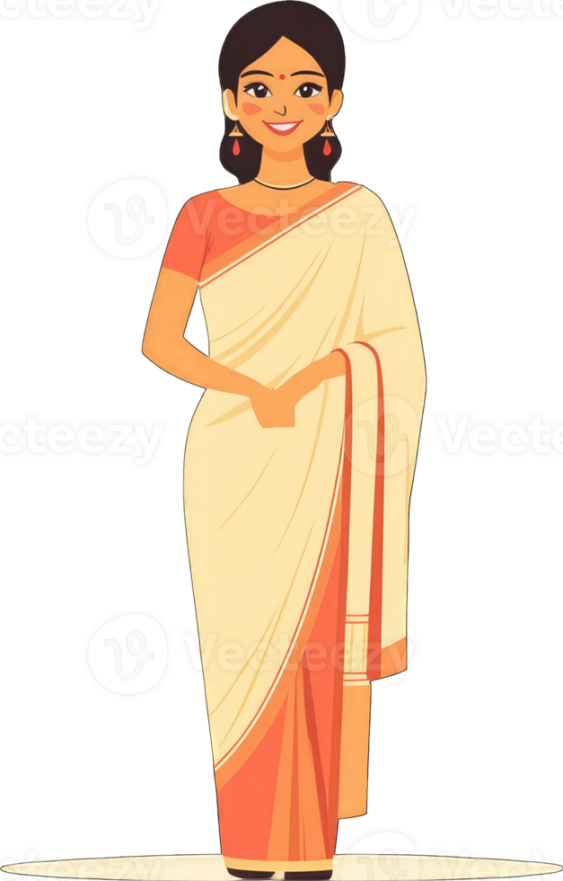 A young woman smiles wearing a traditional Kerala saree png