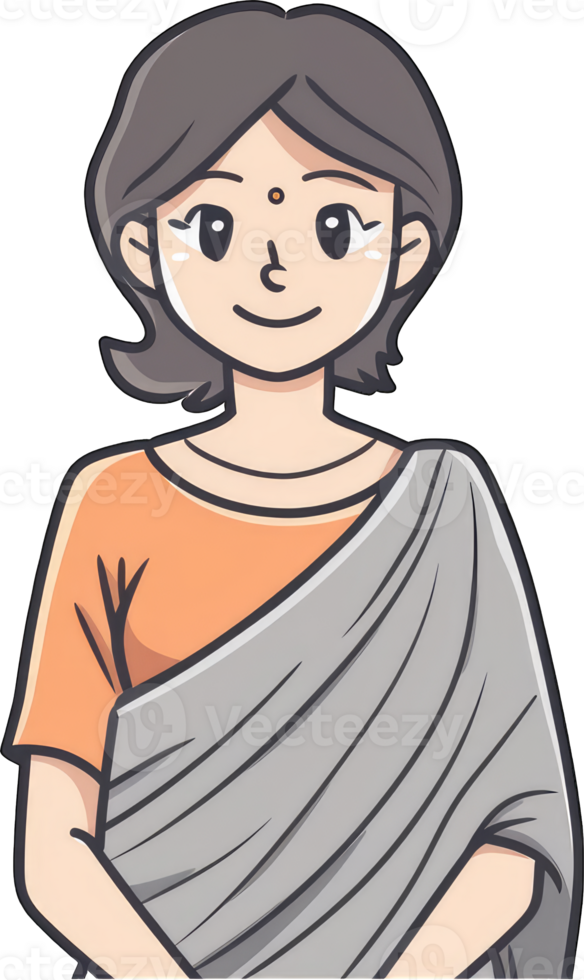 A Woman Wearing An Orange Blouse And Grey Sari png
