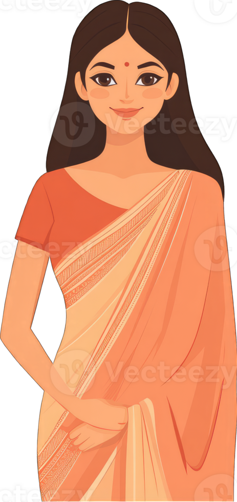 A Beautiful Woman in a Peach Colored Sari png