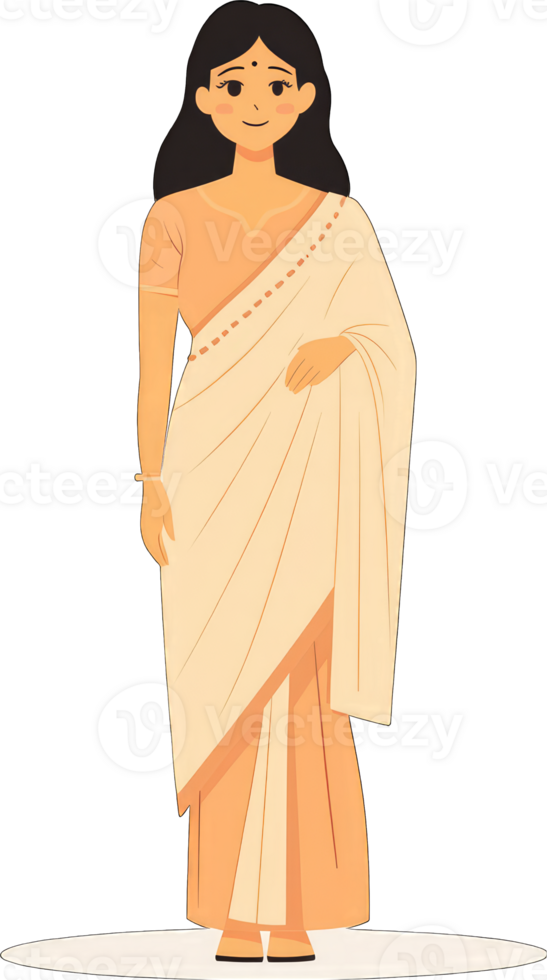 Woman in Elegant Cream Colored Sari png