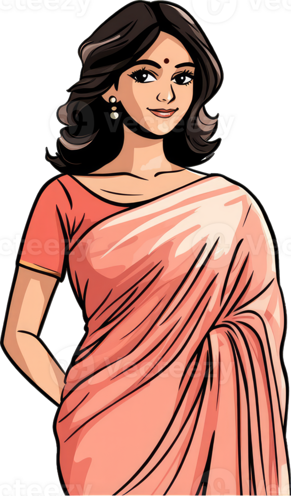 Elegant Woman in Peach Sari Gracefully Poses png