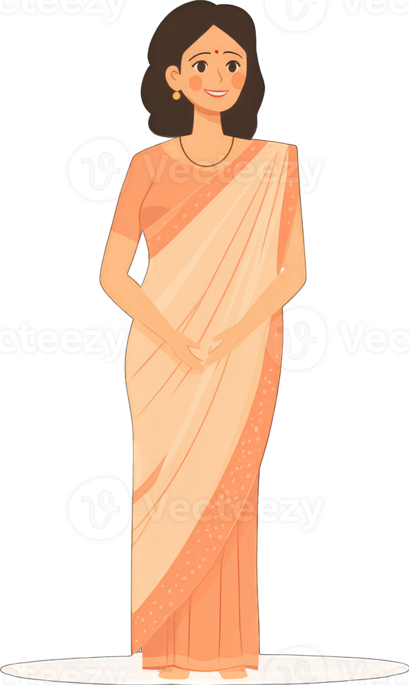 Woman in a Peach Colored Sari Smiling Gracefully png