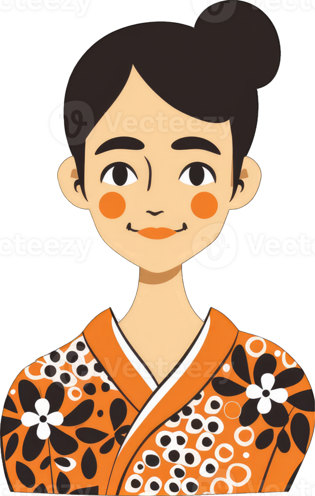 A Young Woman Wearing An Orange Kimono png