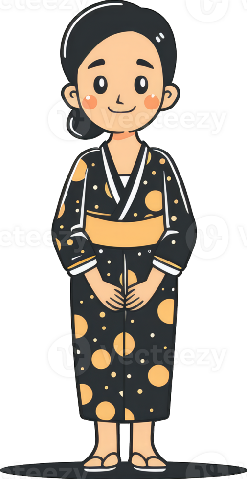 A young woman in a stylish polka dot yukata png