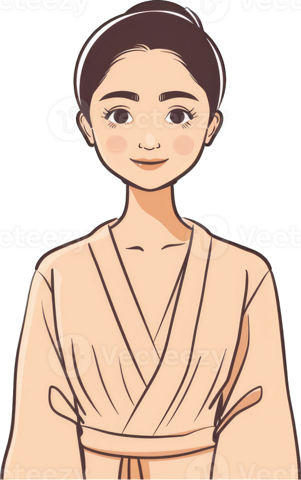 Young Woman Wearing a Peach Colored Robe png