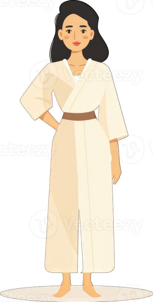 Woman Wearing a Cream Colored Bathrobe png