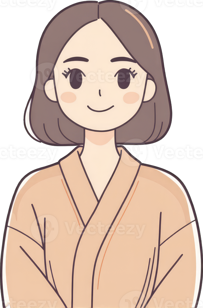 Smiling Woman Wearing a Tan Robe png