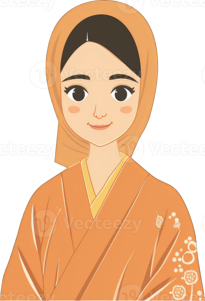 Young Woman Wearing Orange Kimono and Headscarf png